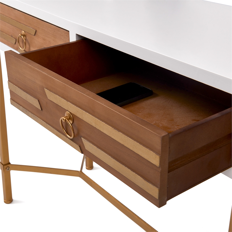 Adore Decor Jupiter Modern 2-Drawer Wood Desk Console Table in White