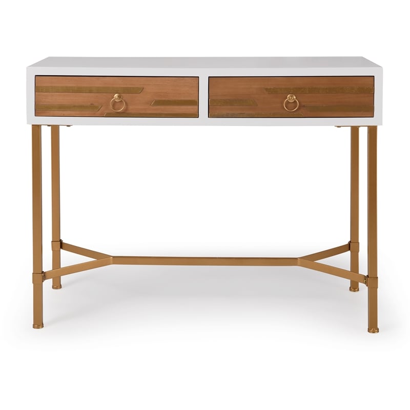 Adore Decor Jupiter Modern 2-Drawer Wood Desk Console Table in White