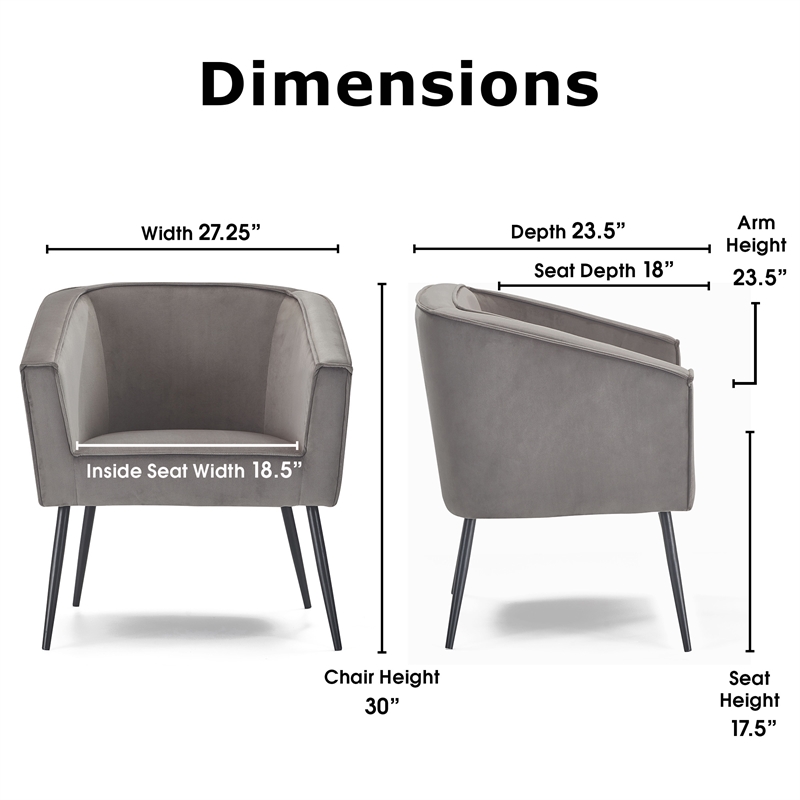 Adore Decor Rani Modern Velvet Accent Chair in Gray