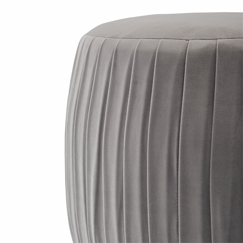 Adore Decor Jolie Modern Pleated Velvet Ottoman in Gray
