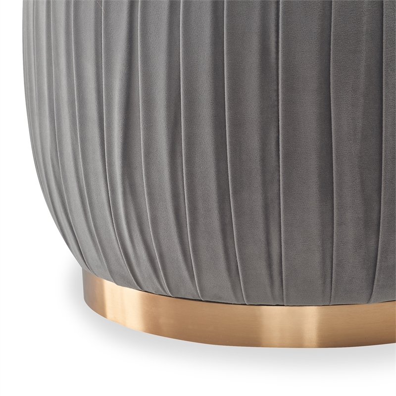 Adore Decor Jolie Modern Pleated Velvet Ottoman in Gray
