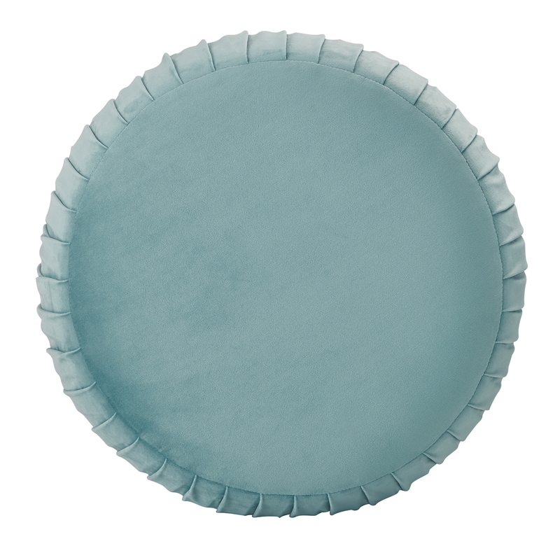 Adore Decor Jolie Modern Pleated Velvet Ottoman in Teal Blue