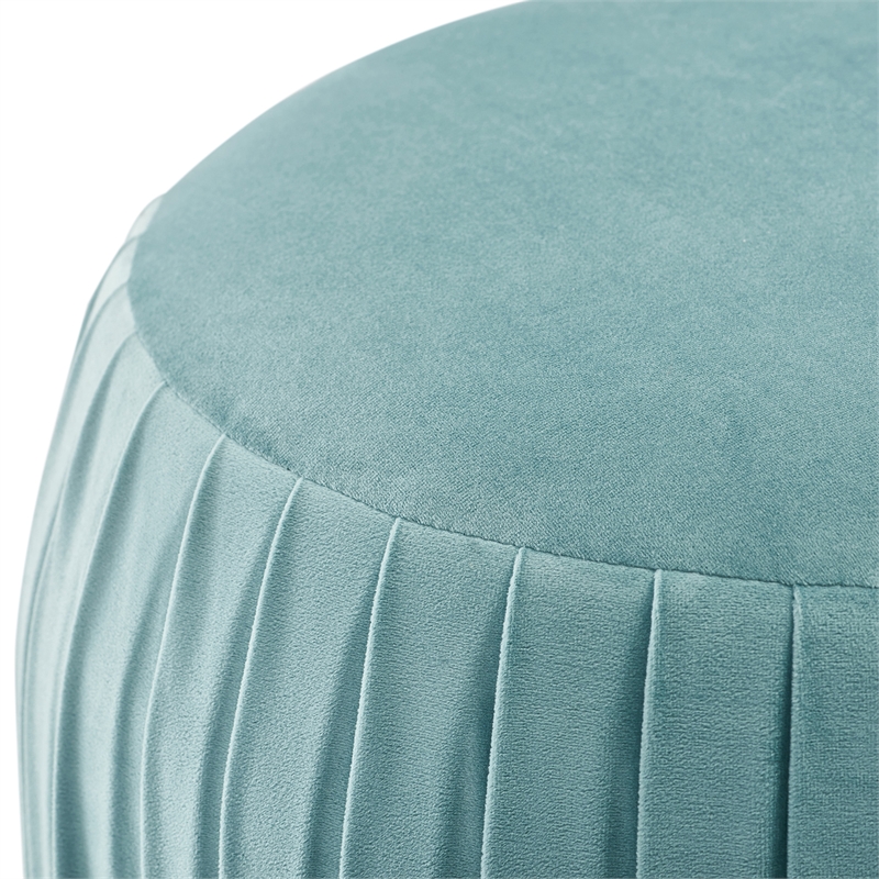Adore Decor Jolie Modern Pleated Velvet Ottoman in Teal Blue