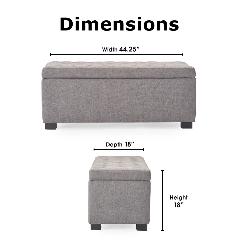 Adore Decor Arlo Wood and Tufted Linen Storage Bench in Gray