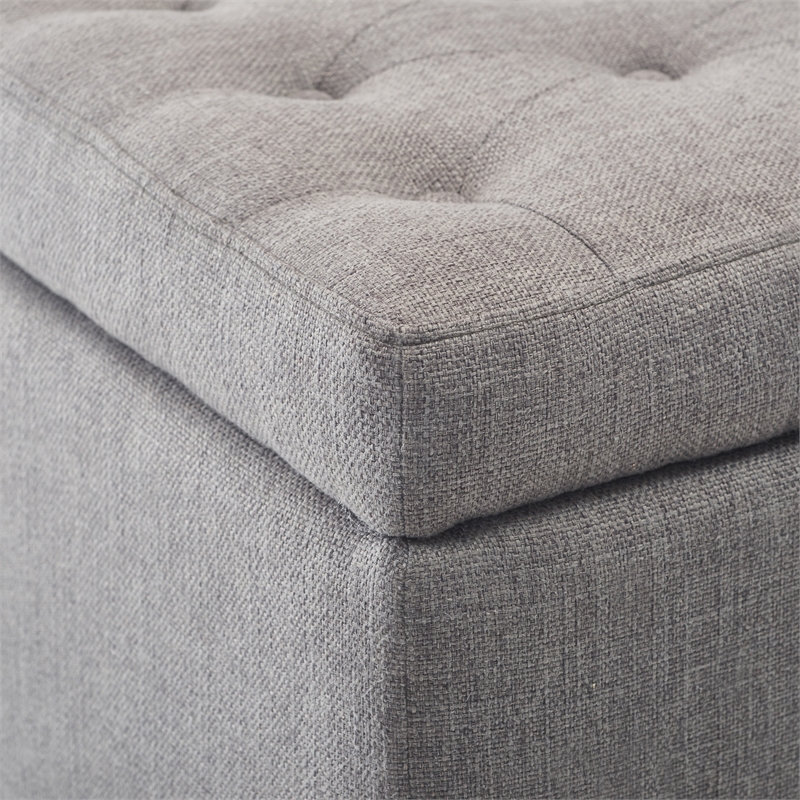 Adore Decor Arlo Wood and Tufted Linen Storage Bench in Gray
