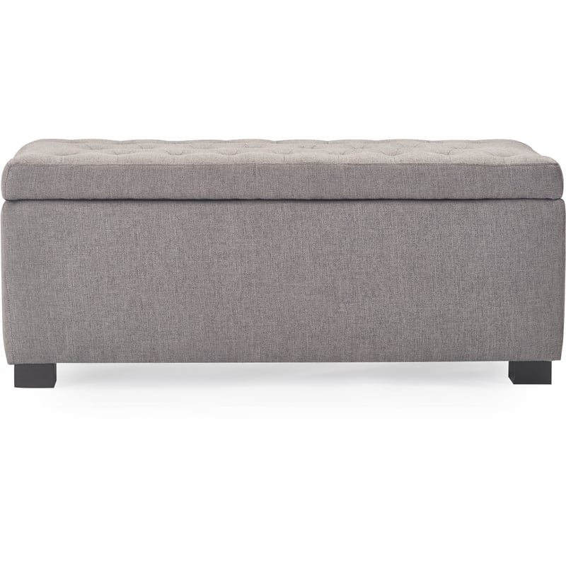 Adore Decor Arlo Wood and Tufted Linen Storage Bench in Gray