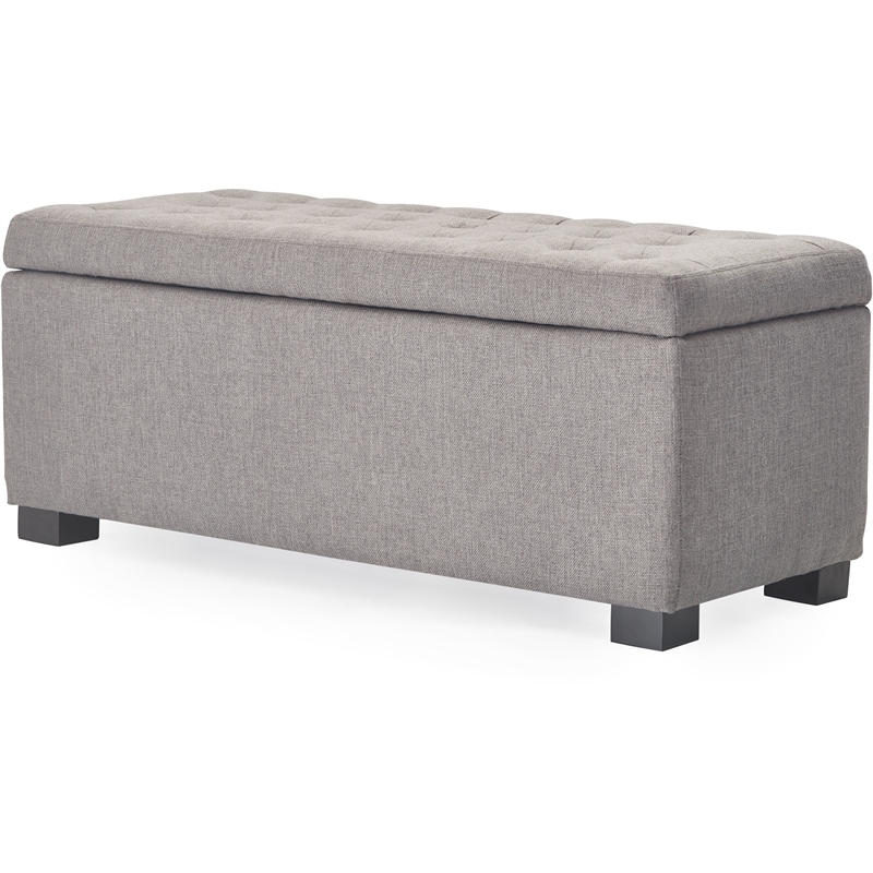 Adore Decor Arlo Wood and Tufted Linen Storage Bench in Gray