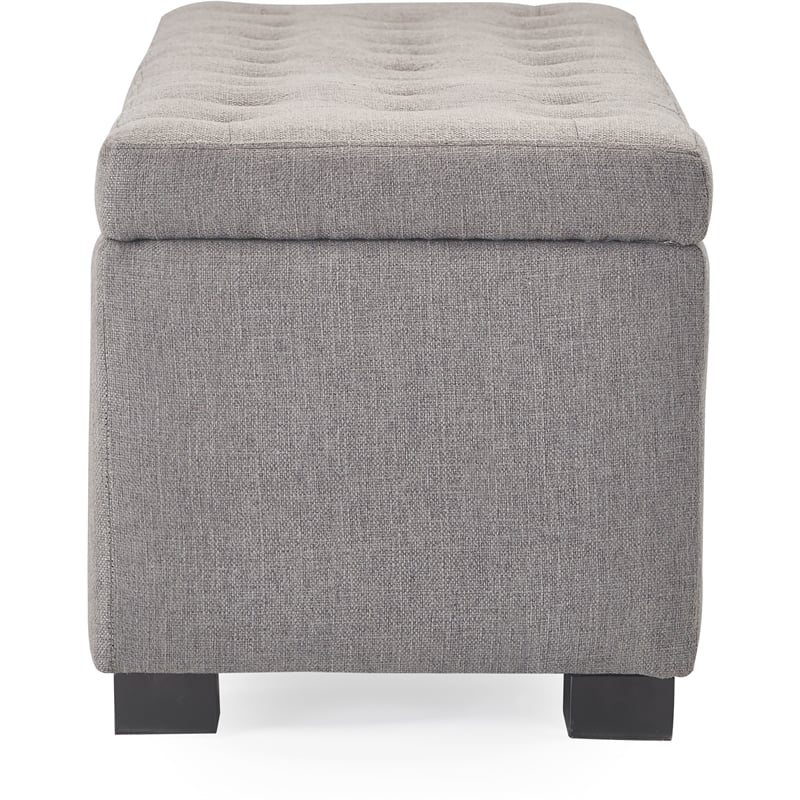 Adore Decor Arlo Wood and Tufted Linen Storage Bench in Gray