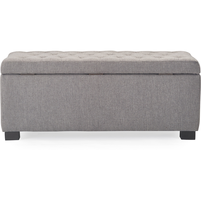 Adore Decor Arlo Wood and Tufted Linen Storage Bench in Gray