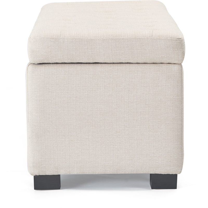 Adore Decor Arlo Wood and Tufted Linen Storage Bench in Ivory