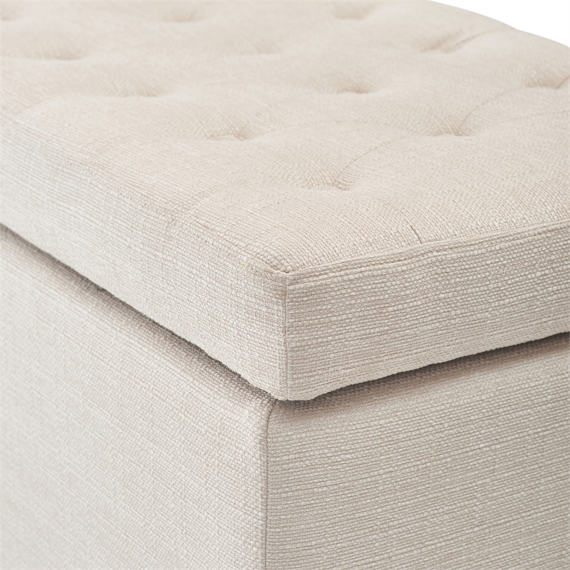 Adore Decor Arlo Wood and Tufted Linen Storage Bench in Ivory