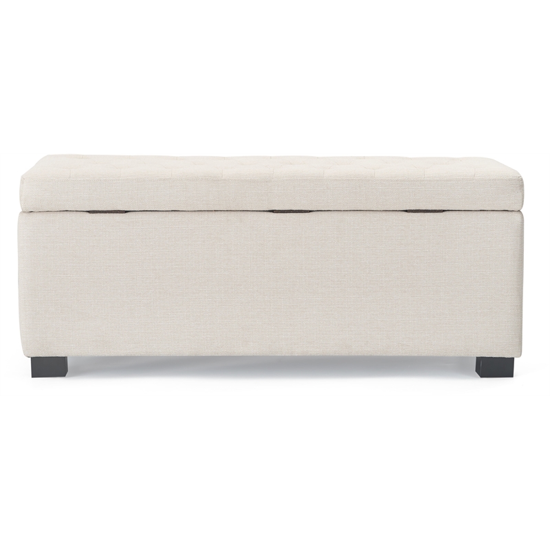 Adore Decor Arlo Wood and Tufted Linen Storage Bench in Ivory