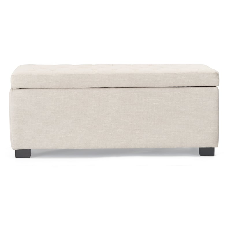 Adore Decor Arlo Wood and Tufted Linen Storage Bench in Ivory
