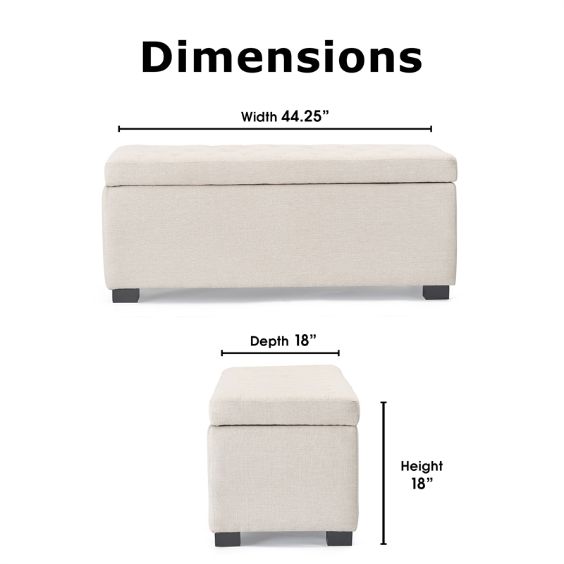 Adore Decor Arlo Wood and Tufted Linen Storage Bench in Ivory