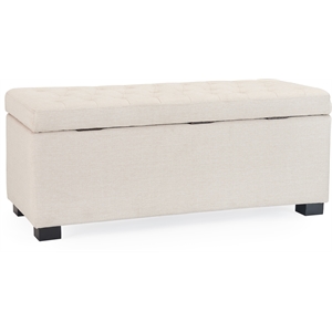 adore decor arlo wood and tufted linen storage bench in ivory