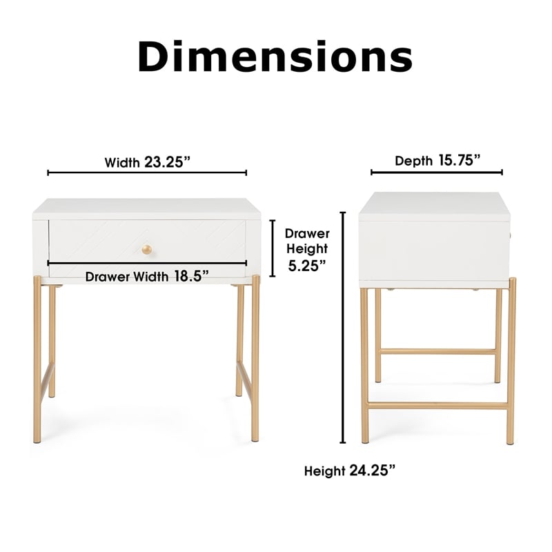 Adore Decor Jupiter Wood 1-Drawer Geometric Textured End Table in White/Gold