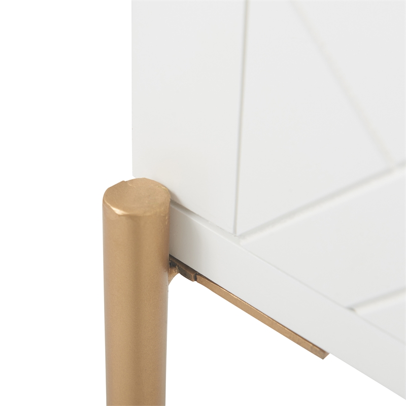 Adore Decor Jupiter Wood 1-Drawer Geometric Textured End Table in White/Gold