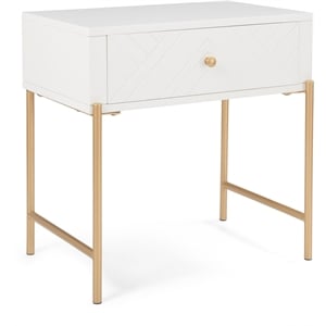 Adore Decor Jupiter Wood 1-Drawer Geometric Textured End Table in White/Gold