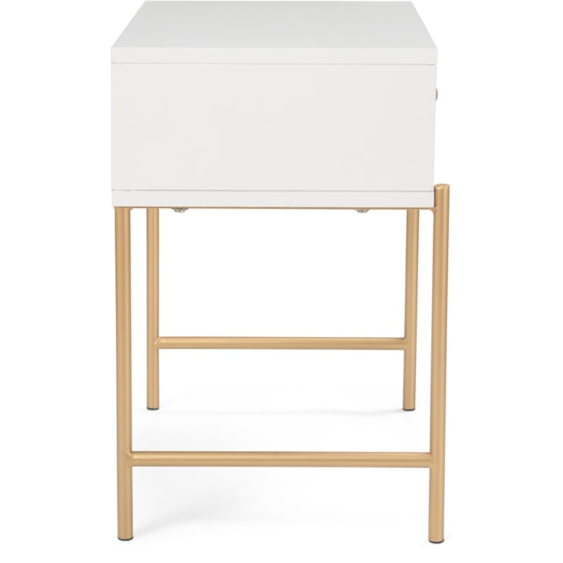 Adore Decor Jupiter Wood 1-Drawer Geometric Textured End Table in White/Gold