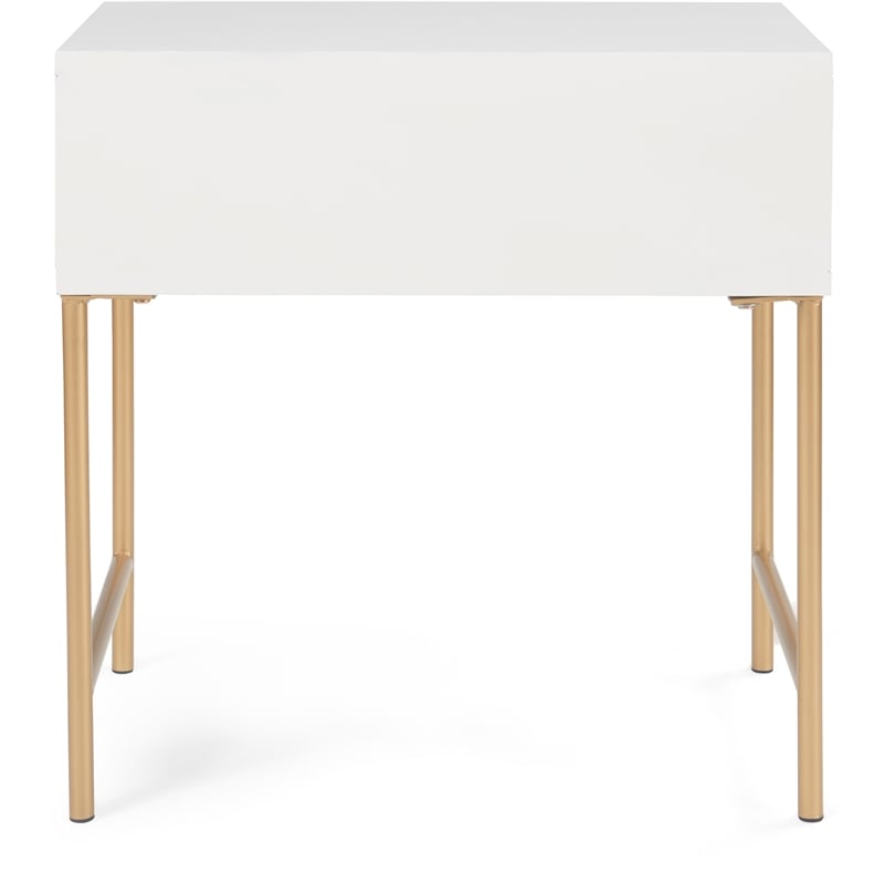 Adore Decor Jupiter Wood 1-Drawer Geometric Textured End Table in White/Gold