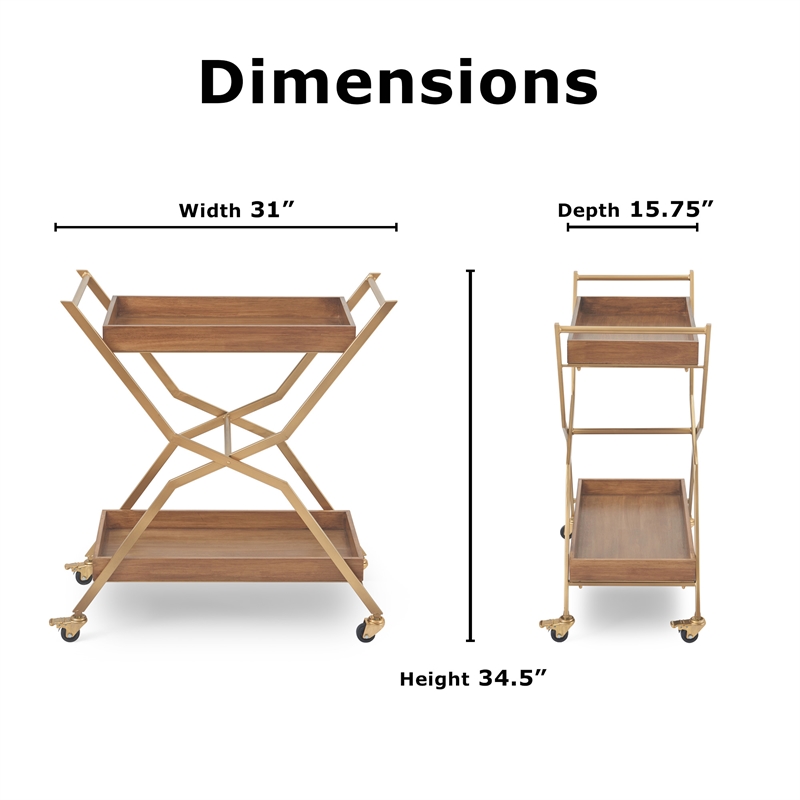 Adore Decor Jolie Kitchen Bar Cart Gold/Brown