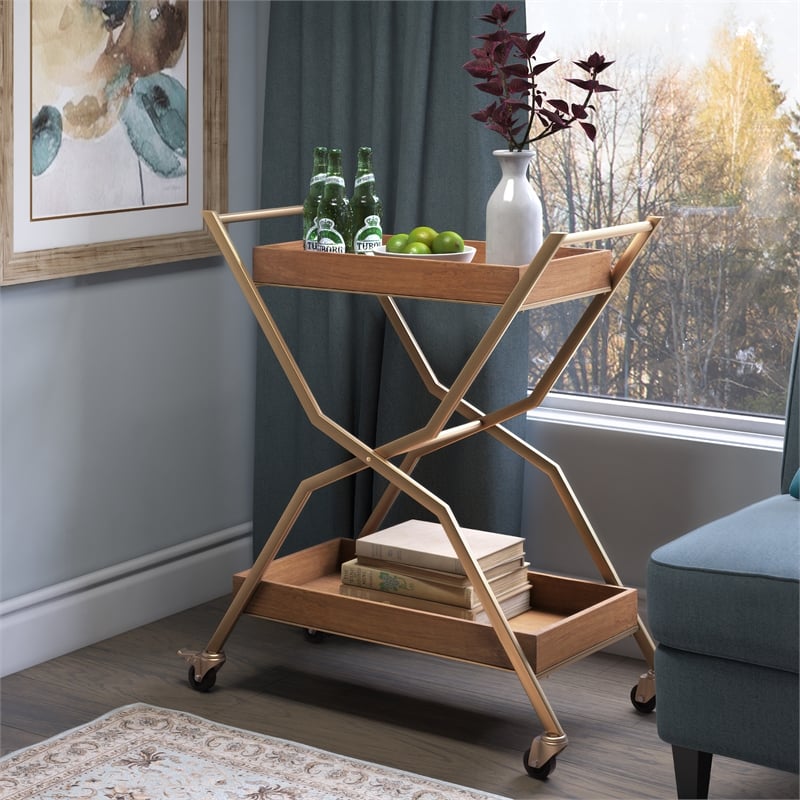 Adore Decor Jolie Kitchen Bar Cart Gold/Brown