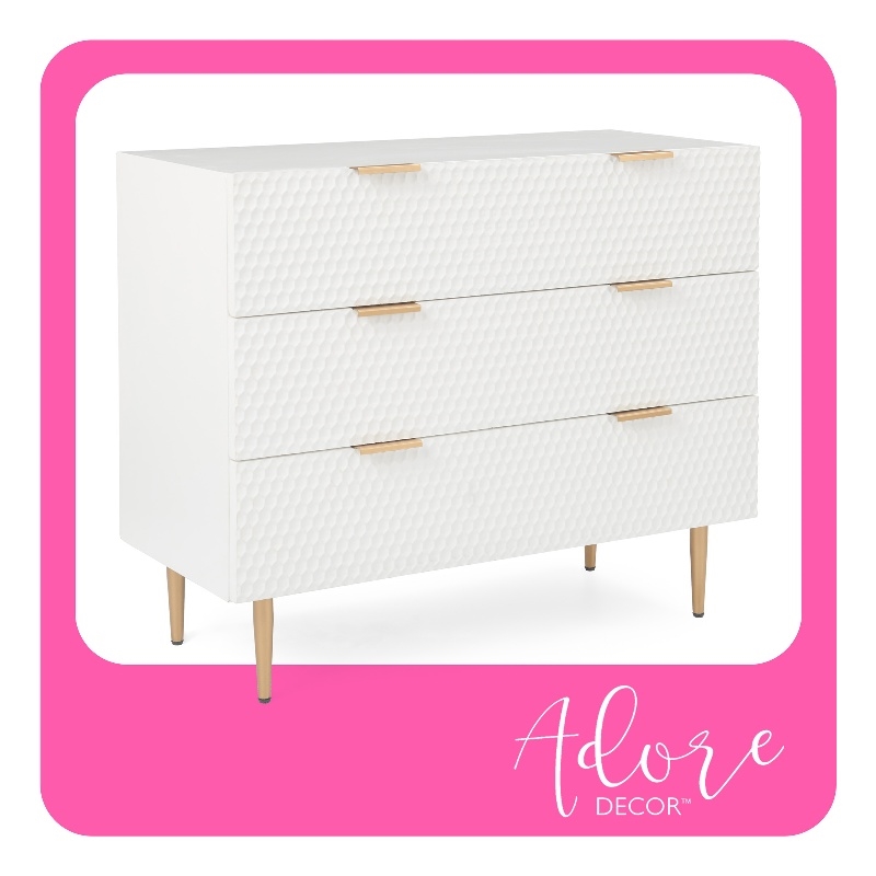 Adore Decor Jolie 3 Drawer Standard Dresser White
