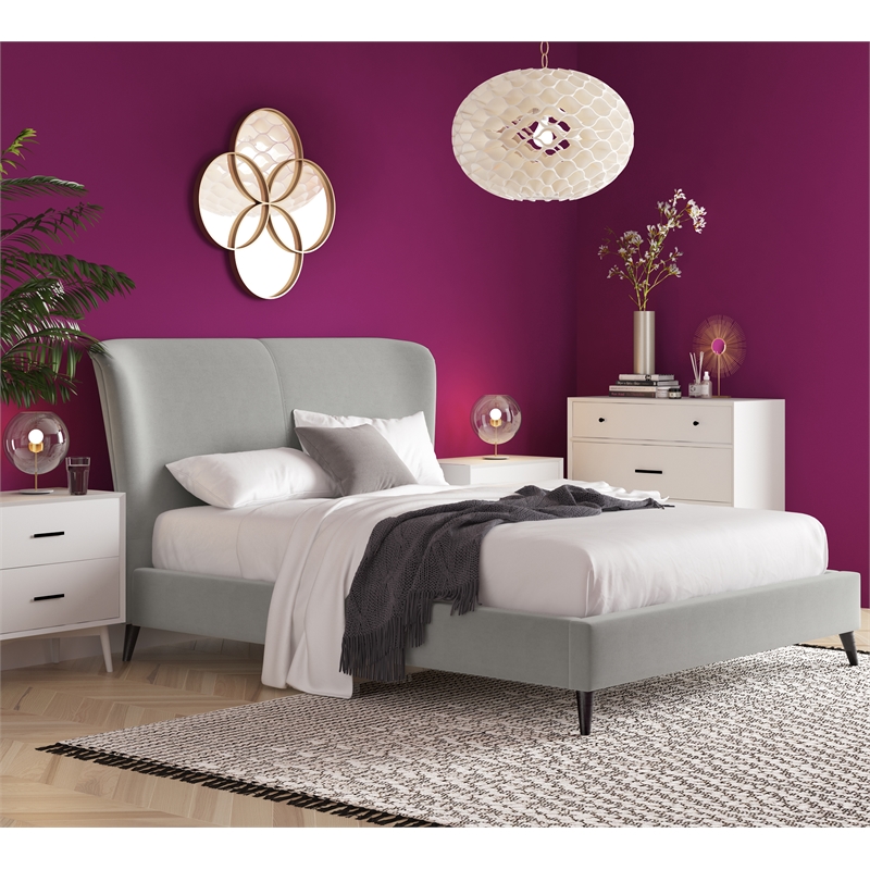 Adore Decor Adele Wingback Upholstered Platform Bed Queen Size Gray