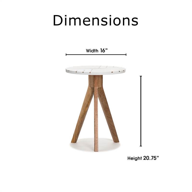 Adore Decor Amari Round Side Table with Brass Inlay Top White