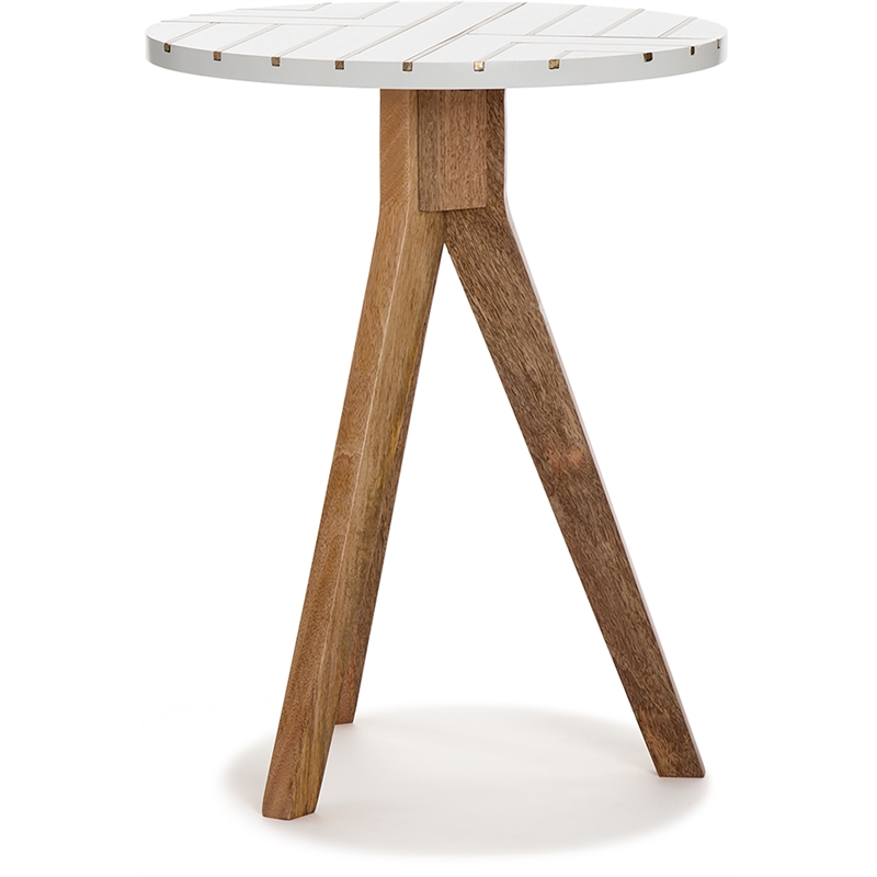 Adore Decor Amari Round Side Table with Brass Inlay Top White