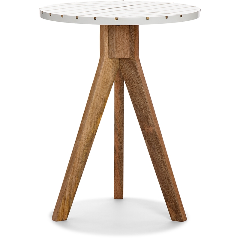 Adore Decor Amari Round Side Table with Brass Inlay Top White