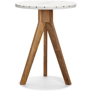 Adore Decor Amari Round Side Table with Brass Inlay Top White