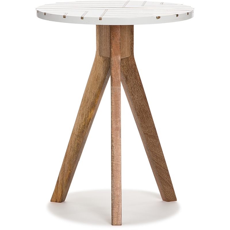Adore Decor Amari Round Side Table with Brass Inlay Top White