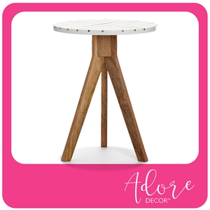 adore decor amari round side table with brass inlay top white