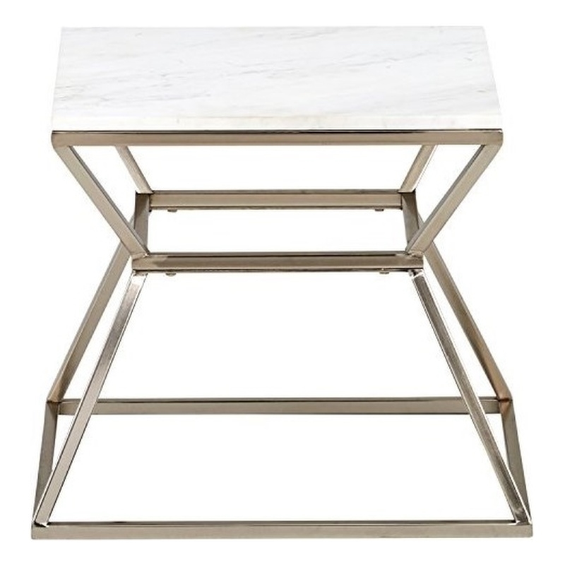 Adore Decor Audrey Marble Side Table Silver