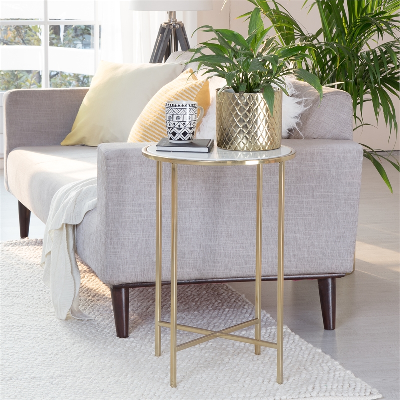 Adore Decor Elliott Marble Side Table White and Gold
