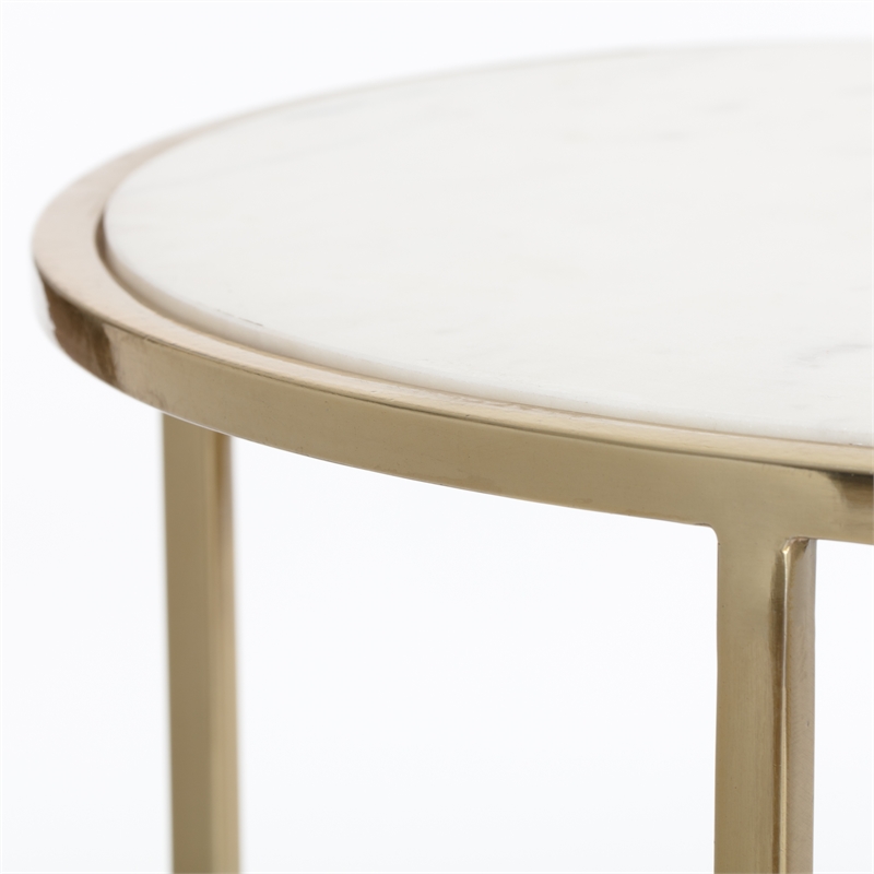 Adore Decor Elliott Marble Side Table White and Gold