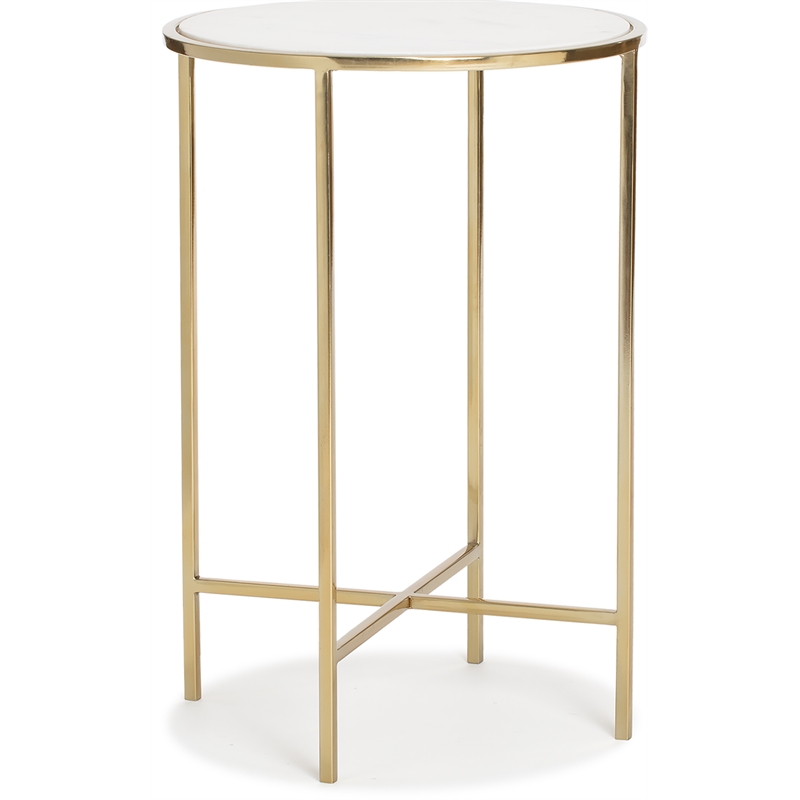 Adore Decor Elliott Marble Side Table White and Gold