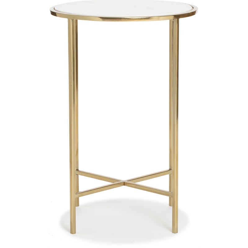 Adore Decor Elliott Marble Side Table White and Gold