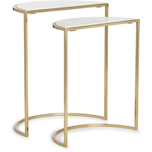 adore decor kingston gold nesting side table set of 2 white and gold