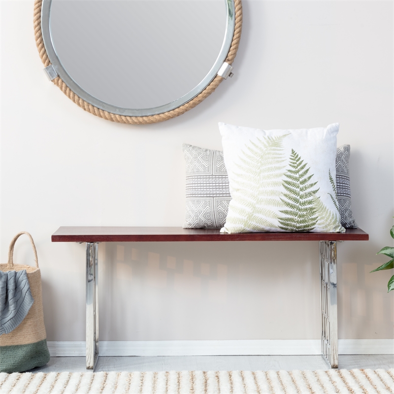 Adore Decor Lennox Contemporary Wood and Silver Metal Bench Dark Walnut Brown