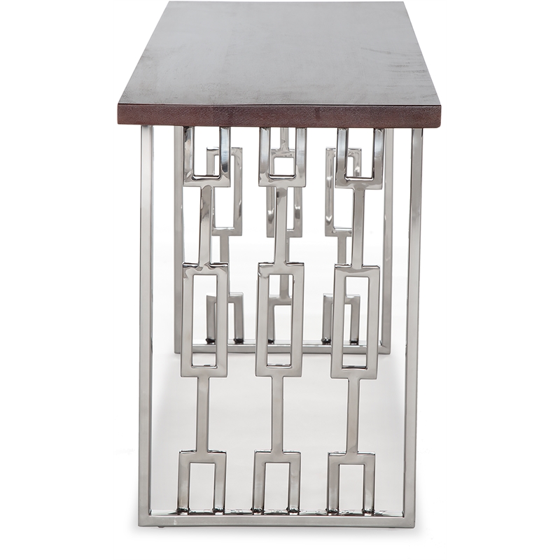 Adore Decor Lennox Contemporary Wood and Silver Metal Bench Dark Walnut Brown