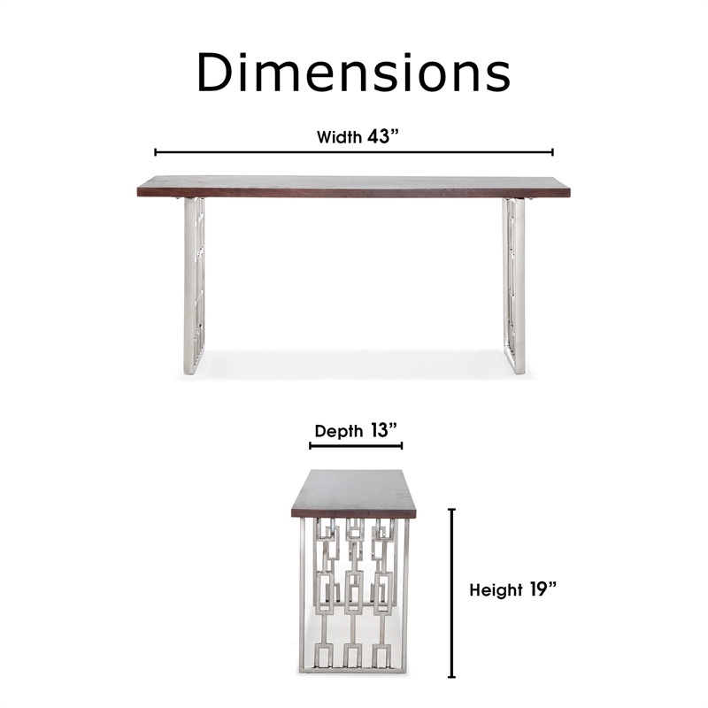 Adore Decor Lennox Contemporary Wood and Silver Metal Bench Dark Walnut Brown