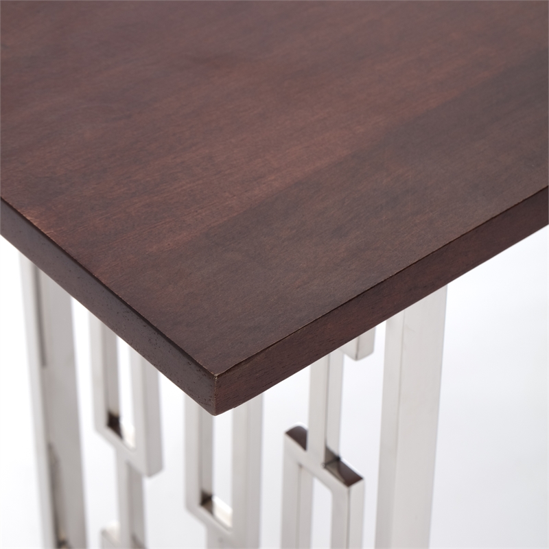 Adore Decor Lennox Contemporary Wood and Silver Metal Bench Dark Walnut Brown