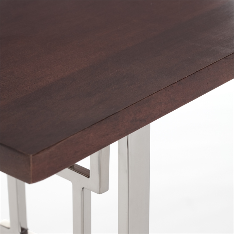 Adore Decor Lennox Contemporary Wood and Silver Metal Bench Dark Walnut Brown