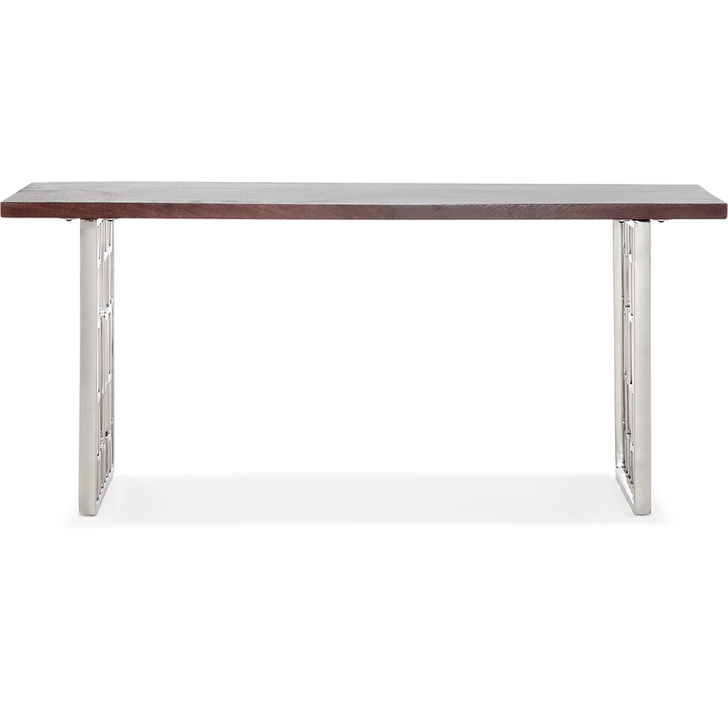 Adore Decor Lennox Contemporary Wood and Silver Metal Bench Dark Walnut Brown