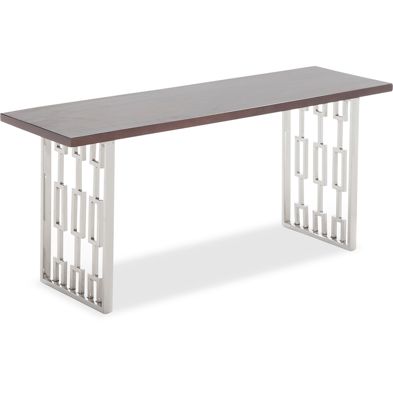 Adore Decor Lennox Contemporary Wood and Silver Metal Bench Dark Walnut Brown