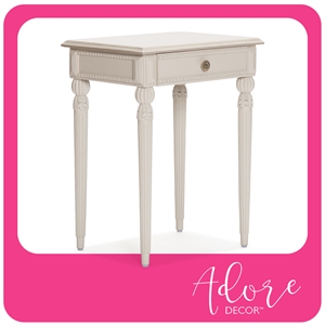 adore decor rowan side table with drawer creamy white