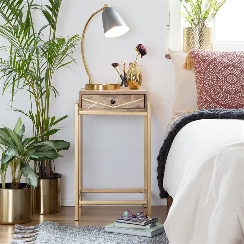Adore Decor Sidney Modern Living Room Accent Table Beige and Gold