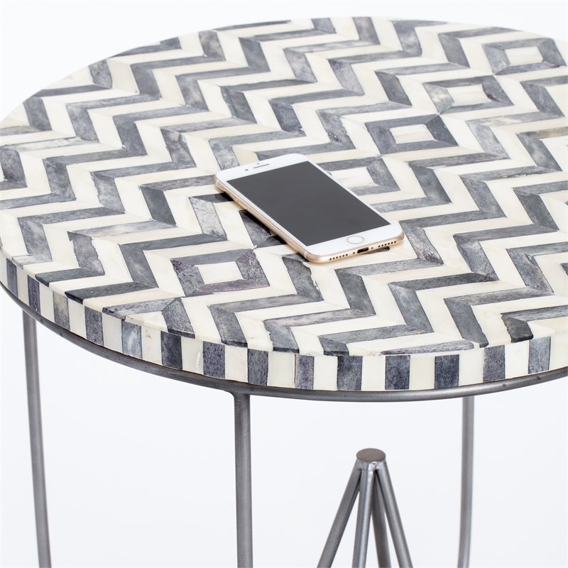 Adore Decor Zahra Round Side Table Black and White